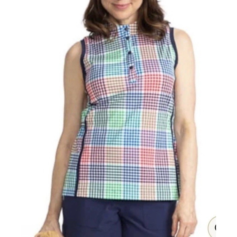 KINONA NWT Women's Vacation Plaid Make It Snappy Sleeveless Golf Top Shirt XXS